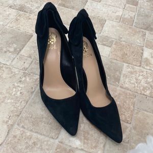 Black suede bow back heel